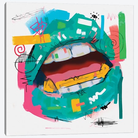 Lips Open Teal Canvas Print #NUW20} by NUWARHOL™ Canvas Wall Art