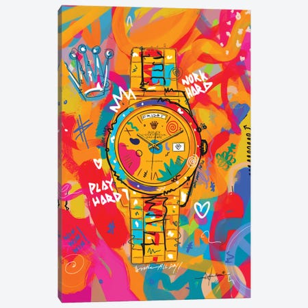 Rolex Friday - Hustle Hard (Tall) Canvas Print #NUW43} by NUWARHOL™ Canvas Art