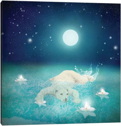Nighttime Dreaming Canvas Art Print - Polar Bear Art