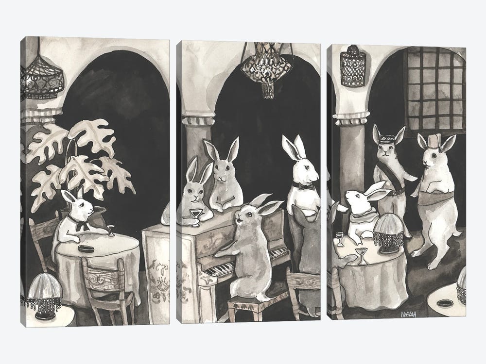 Casa Bunny (Casablanca With Rabbits) by Nakisha VanderHoeven 3-piece Canvas Art