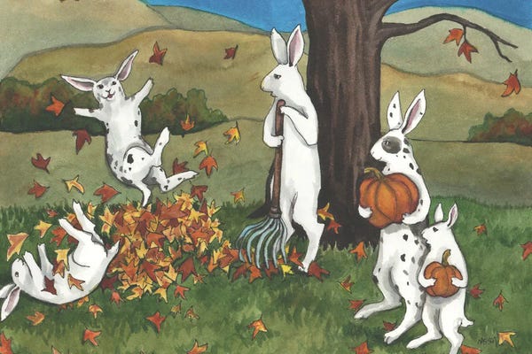 Rabbits: Fall Leaves by Nakisha VanderHoeven
