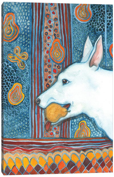 Blue Dog With Pear Canvas Art Print - Nakisha VanderHoeven