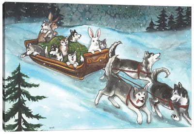 Dog Sled Canvas Art Print - Siberian Husky Art