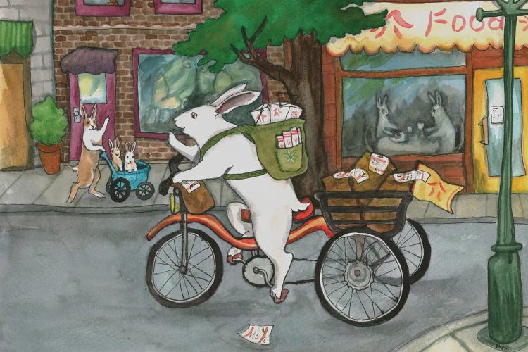 Bike Delivery Bunny by Nakisha VanderHoeven wall art