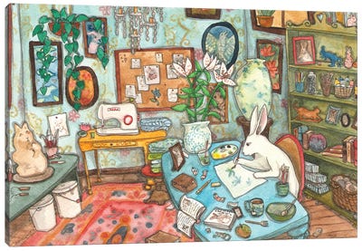 Bunny In The Studio Canvas Art Print - Artist