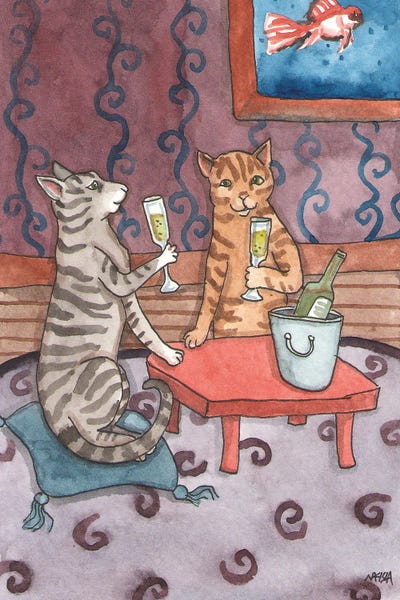 Cats With Champagne by Nakisha VanderHoeven metal wall art
