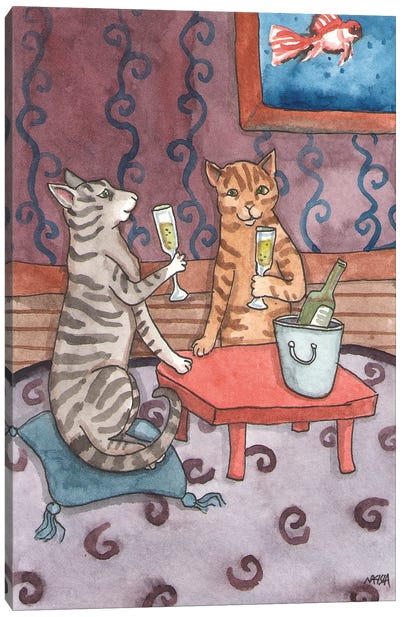 Cats With Champagne Canvas Art Print - Nakisha VanderHoeven