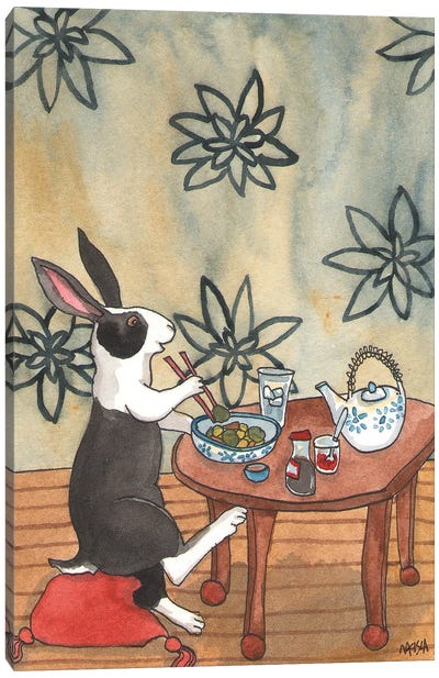 Dutch Bunny Eating Dinner Canvas Art Print - International Cuisine Art