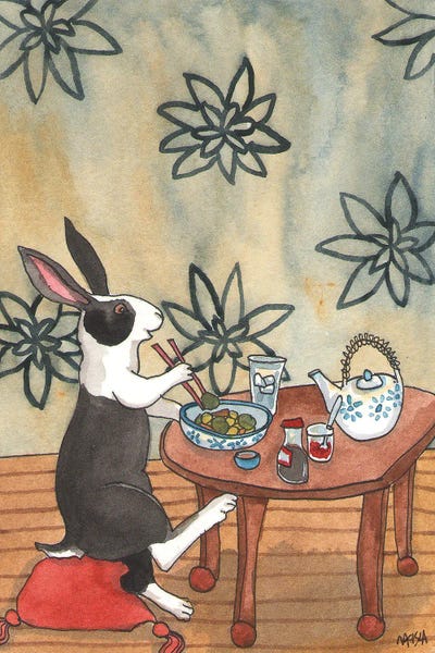 Japanimals: Dutch Bunny Eating Dinner by Nakisha VanderHoeven
