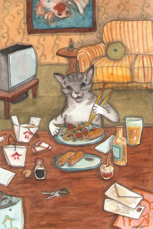 Kitty With Take Out by Nakisha VanderHoeven wall art