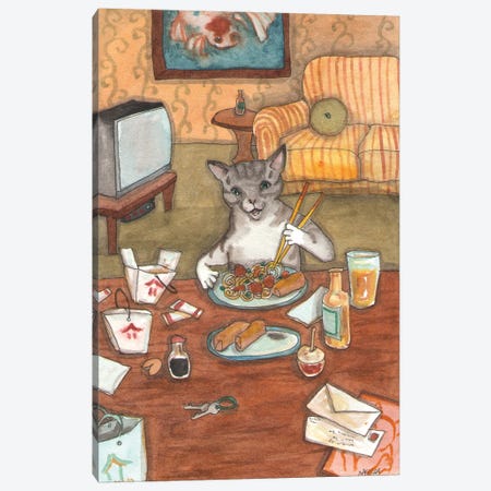 Kitty With Take Out Canvas Print #NVH41} by Nakisha VanderHoeven Canvas Print