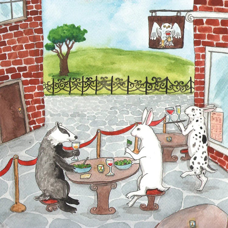 Lunch At The Owl And Merlot by Nakisha VanderHoeven wall art