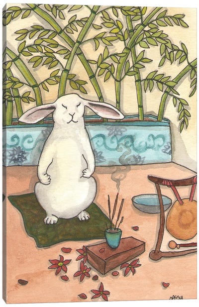 Meditating Bunny Canvas Art Print - Zen Bedroom Art