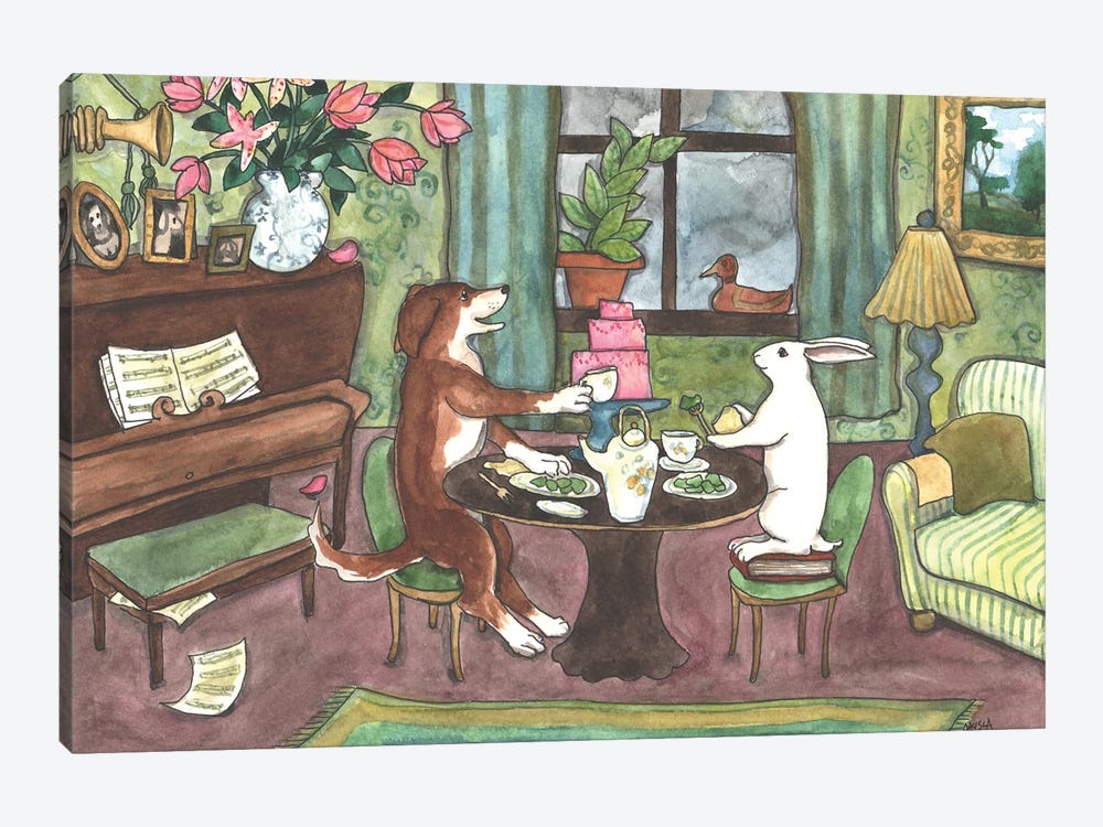 Tea With Beagle by Nakisha VanderHoeven 1-piece Canvas Art
