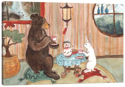 Tea With Bear Canvas Art Print - Nakisha VanderHoeven