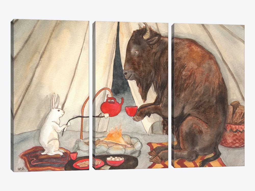 Tea With Buffalo by Nakisha VanderHoeven 3-piece Canvas Art