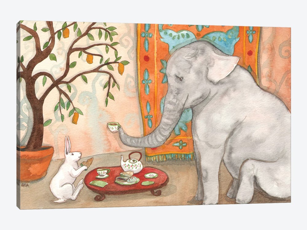 Tea With Elephant by Nakisha VanderHoeven 1-piece Canvas Art