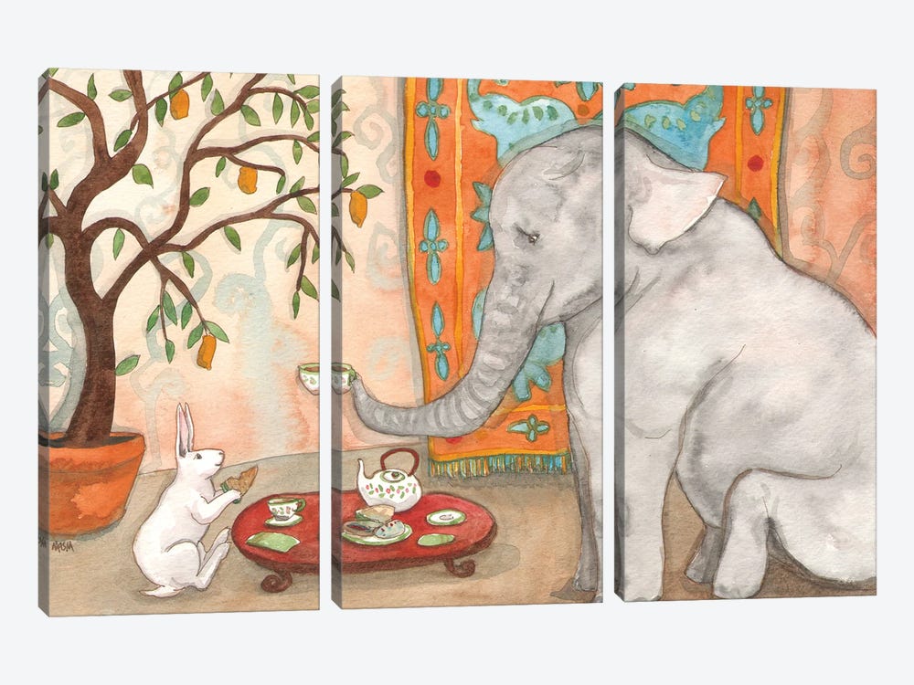 Tea With Elephant by Nakisha VanderHoeven 3-piece Canvas Artwork