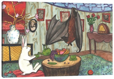 Tea With Flying Fox Canvas Art Print - Bat Art
