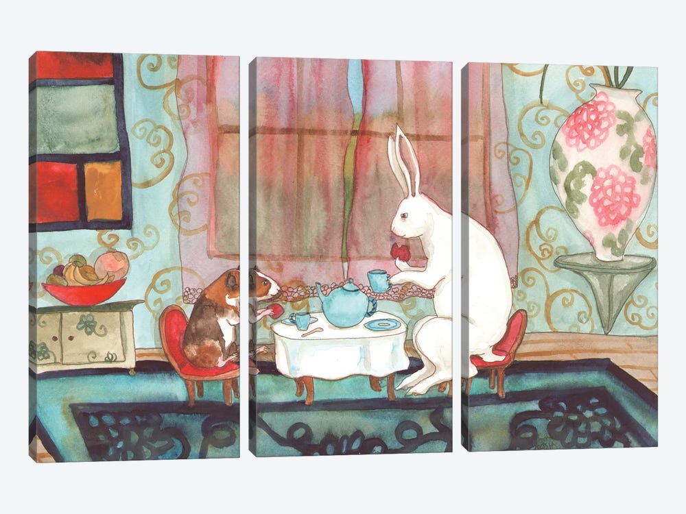 Tea With Guinea Pig by Nakisha VanderHoeven 3-piece Canvas Artwork