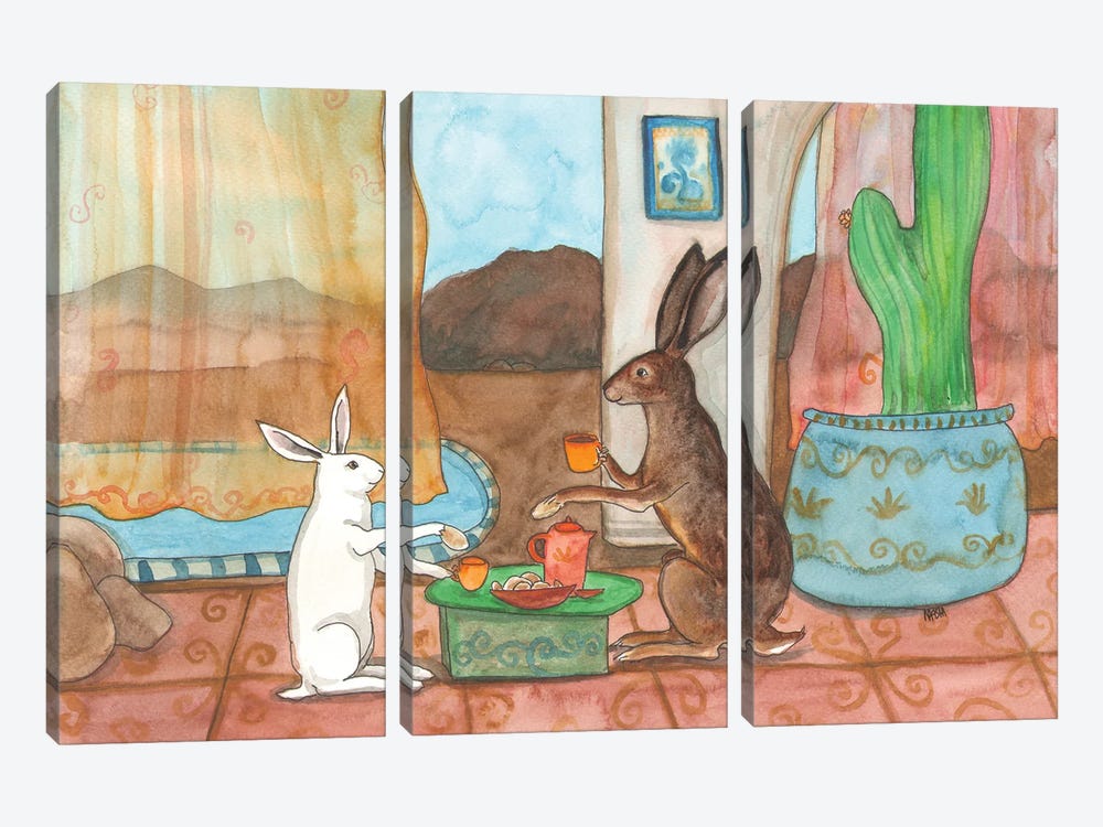 Tea With Jack Rabbit by Nakisha VanderHoeven 3-piece Canvas Art Print