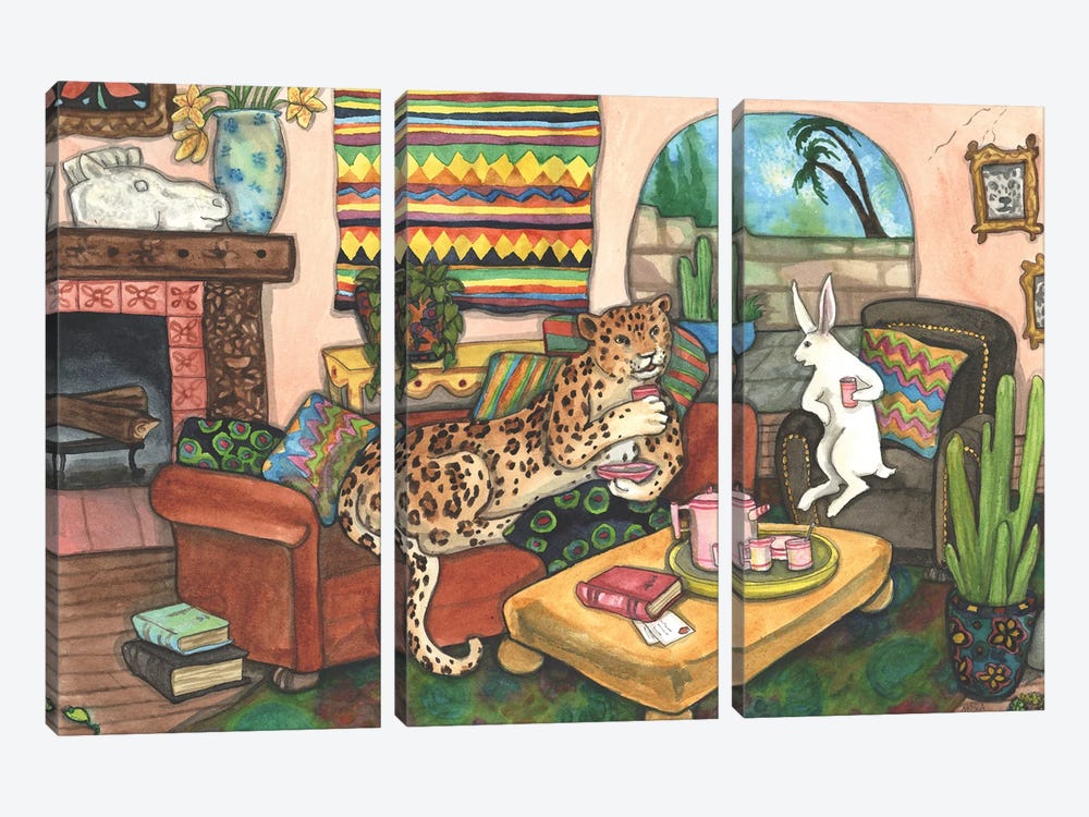 Tea With Jaguar by Nakisha VanderHoeven 3-piece Canvas Print