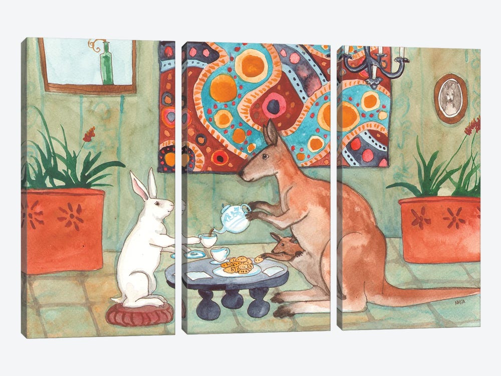 Tea With Kangaroo by Nakisha VanderHoeven 3-piece Canvas Art