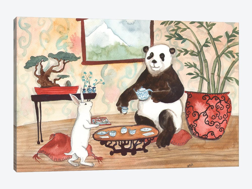 Tea With Panda by Nakisha VanderHoeven 1-piece Canvas Art Print