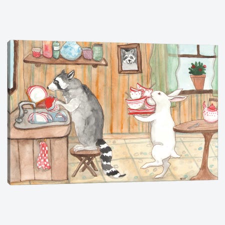 Tea With Raccoon Canvas Print #NVH96} by Nakisha VanderHoeven Canvas Print