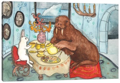 Tea With Walrus Canvas Art Print - Walruses