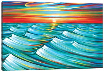 Evening Waves Canvas Art Print - Lake & Ocean Sunrise & Sunset Art