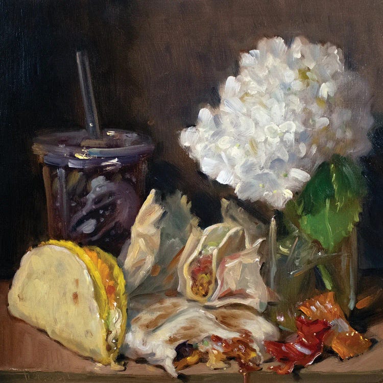 Taco Bell And Hydrangeas by Noah Verrier wall art