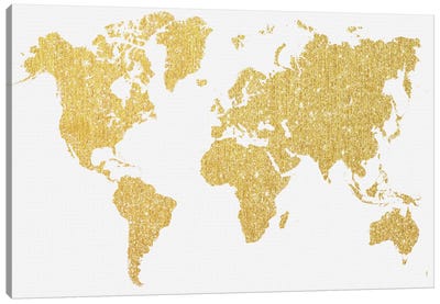 Gold Map Canvas Art Print - Gold & White Art