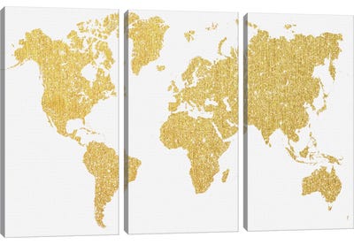 Gold Map Canvas Art Print - 3-Piece Map Art