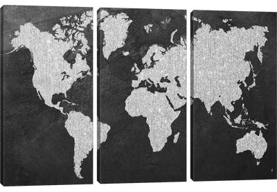 Grey Map Canvas Art Print - 3-Piece Map Art