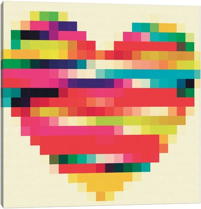 Rainbow Heart Canvas Art Print - Pixel Art