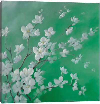 Beauty Of The Blossom Green Canvas Art Print - Nel Whatmore