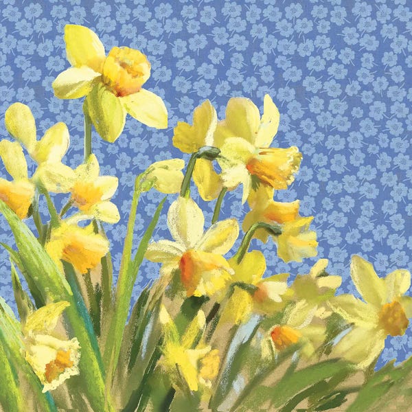 Daffodils: Sunshine On A Stalk Blue Pattern by Nel Whatmore