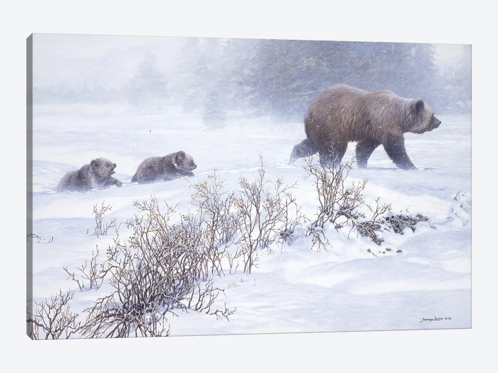 Keeping Pace - Grizzly with Cubs by John Seerey-Lester 1-piece Canvas Art