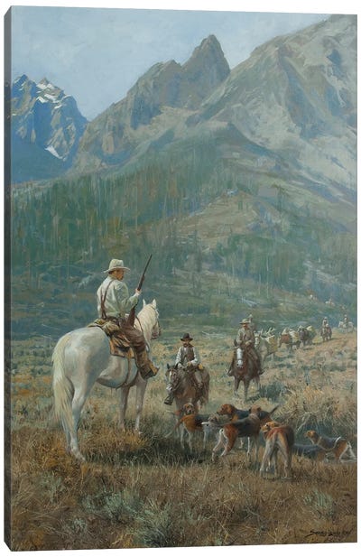 Resting the Hounds Canvas Art Print - Cowboy & Cowgirl Art