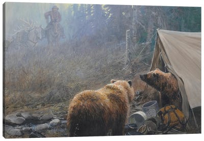 Unwelcome Return Canvas Art Print - Grizzly Bear Art