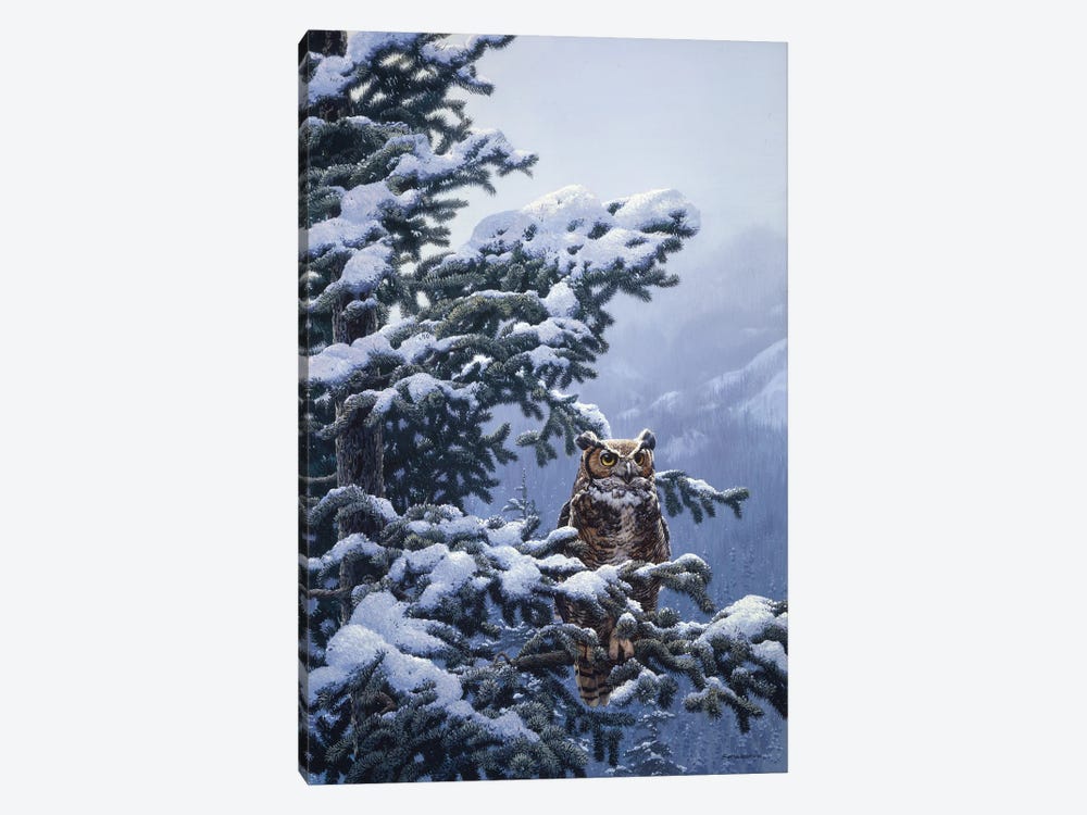 Winter Vigil - Great Horned Owl by John Seerey-Lester 1-piece Canvas Artwork