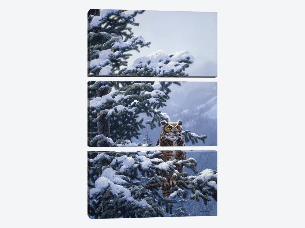 Winter Vigil - Great Horned Owl by John Seerey-Lester 3-piece Canvas Artwork