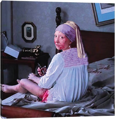 Exorcist With A Pearl Earring Canvas Art Print - Girl with a Pearl Earring Reimagined