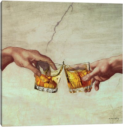 Cheers Canvas Art Print - The Creation of Adam Reimagined