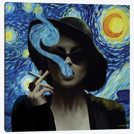 Marla Singer At Starry Night Canvas Print #NYO9} by Norro Bey Canvas Wall Art