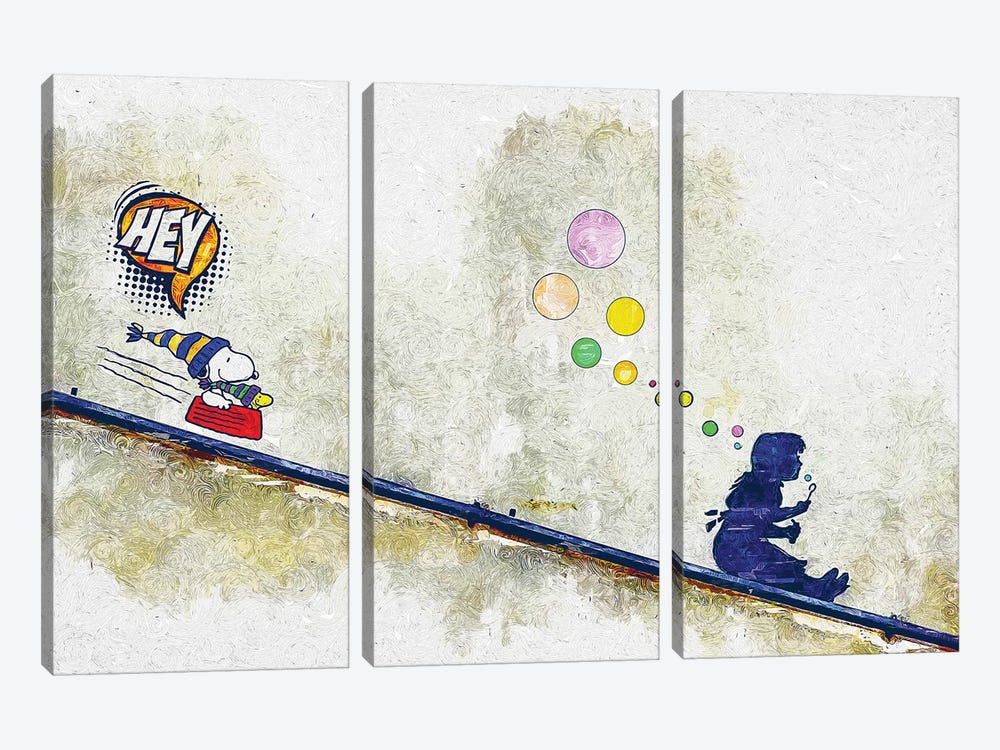 Snoopy, Hey Banksy by Benny Arte 3-piece Canvas Art Print