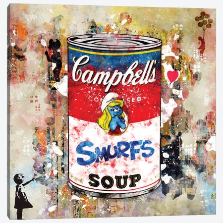 Campbell's Smurfs Canvas Print #NYR16} by Benny Arte Art Print