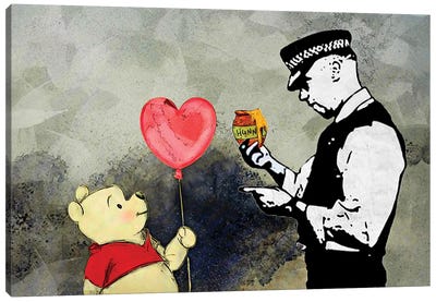 Banksy, Hello Winnie The Pooh Canvas Art Print - Other Animated & Comic Strip Characters