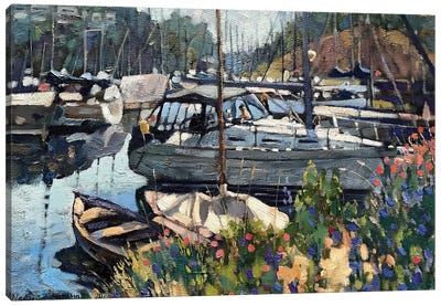 Boats On The Pier Canvas Art Print - Harbor & Port Art